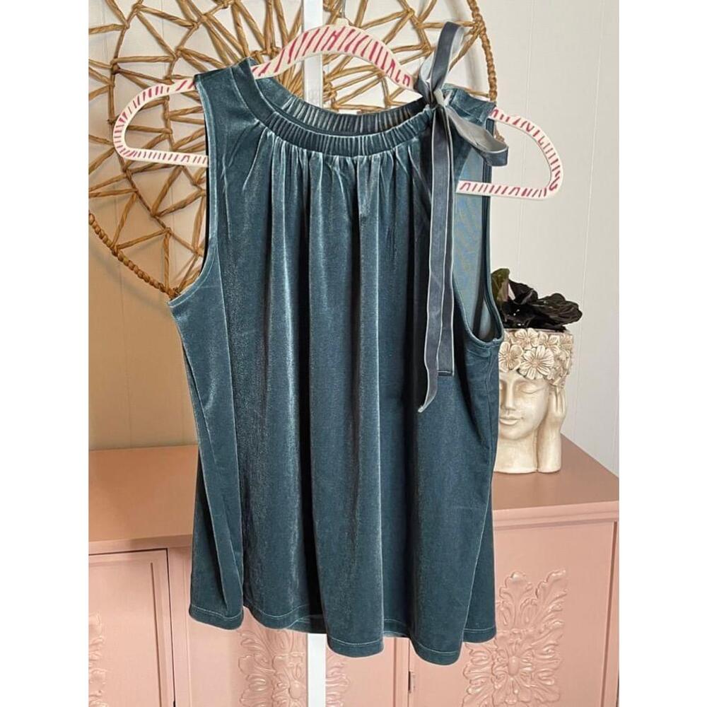 Women’s‎ Ann Taylor velvet sleeveless blouse with tie on shoulder